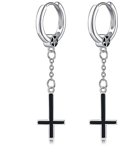 VENACOLY Upside Down Cross Earrings 925 Sterling Silver Satanic Cross Earrings Dangle Jewelry for Women Men