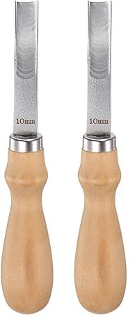 QUARKZMAN 2uds Cuero Borde Biseladores 10mm Ancho Boca Inoxidable Acero Esquiador Cuero Herramienta Cuero Borde Rebajado Biselador con Madera Mango para Adelgazamiento Elaboración