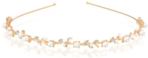 Andibro Braut Haarschmuck, Gold Tiara Damen Hochzeits Glänzende Kristall Stirnband Blume Haarreif Diadem für Frauen Mädchen(Leaf)