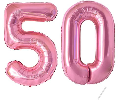 50 Geburtstag Deko zahlen luftballon 50 jahre | Folienballon Rosa- für 50. Geburtstagsdeko Männer Frauen Ballon Zahl Deko zum Geburtstag fliegt mit Helium 50.Geburtstagsparty 40-101cm Pink, 50