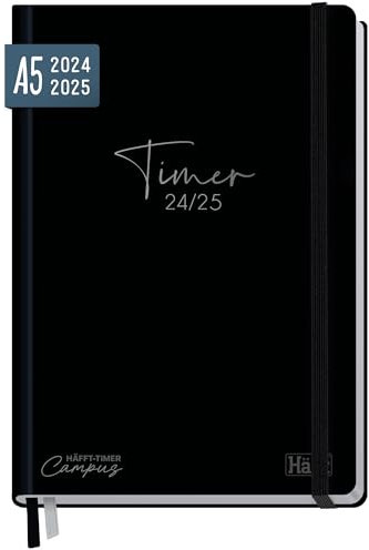 Häfft-Timer Campus 2024/2025 Black Edition Studienplaner, Semesterplaner, Studentenplaner, Hardcover Terminplaner für Studium & Ausbildung - nachhaltig & klimafreundlich