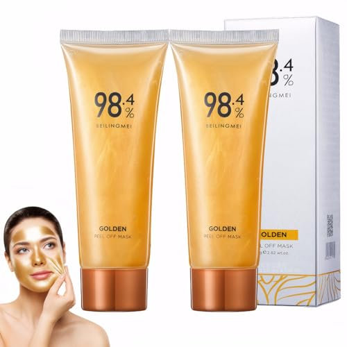 2PCS Gold Foil Peel Off Mask, 98.4% Gold Face Mask, Golden Peel Off Face Mask, Anti Wrinkle Face Mask, Deep Skin Clean, Reduces Fine Lines & Wrinkles, Skin Care Face Lifting Firming Mask