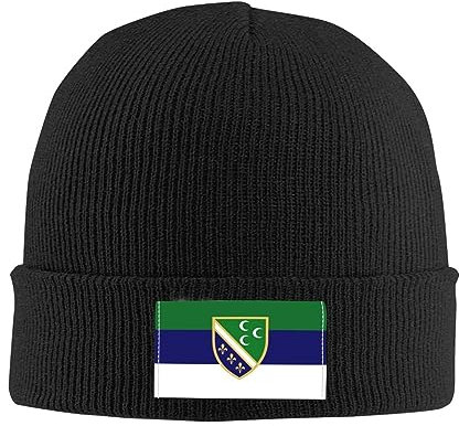FJQWKLF Sandzak Flag Beanie Mütze, warme, grobe Zopfmustermütze, lässige Totenkopfmütze für Damen und Herren, Schwarz