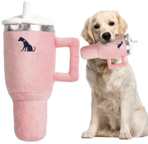 Coowkooalla Funny Tumbler with Handle Cup Toys,Girl Dog Toys,Cute Squeaky,Pink Puppy Toys,Cigarette Toy,Lamb Chop Dog Toy(Pink)