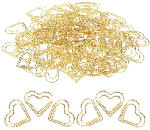 JDBlissful Herz Gold Büroklammern, 60 Stk, Metall, Gold, Dekorative Herzförmige Büroklammern