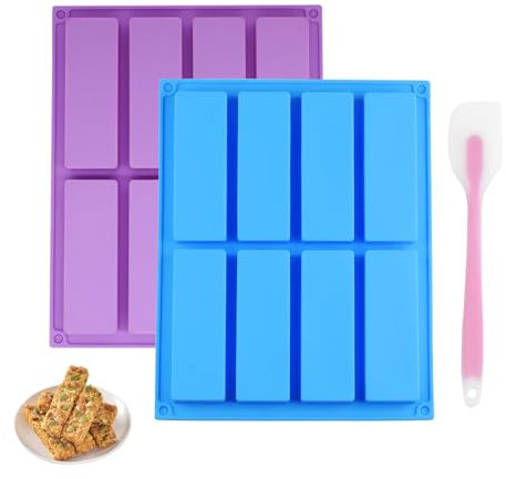 HHXUUAN Stampi in Silicone per Barrette di Cereali, 2 Pezzi Rettangolari 8 Cavità Stampi Silicone Dolci mit Spatola per Burro Muffin Brownie Pane di Mais Cheesecake