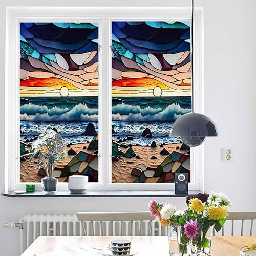 Vinilos para Cristales 45x100 CM Mar Azul Vinilo Adhesivo Cristal Translucido,Vinilos Adhesivos para Cristales,Vinilo Ventana,Vinilo Mampara Ducha,Window Film Anti UV