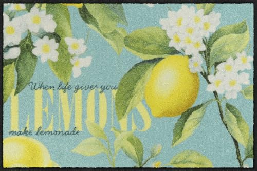 Salonloewe Eingangsmatte & Fußmatte Happy Lemon- Waschbare Wohnmatte in 50 x 75 cm - Sauberlauf in Schmutzfangmatte mit Zitronen- Design