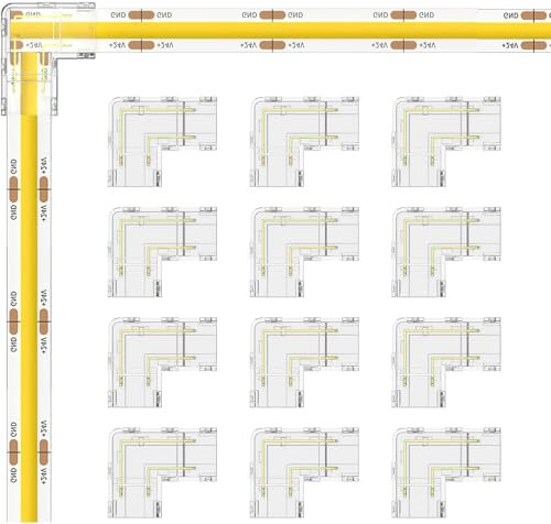 Beiyan LED Strip Verbinder Set - 12 Stück Eckverbinder, 2 Polig 10mm, L-Form für COB-Bare-Board-Streifen