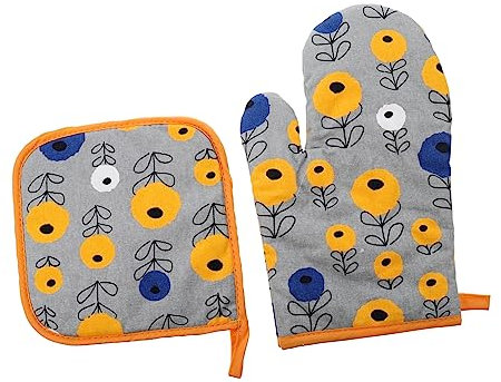 PRETYZOOM High Grade Oven Mitts Heat Resistant Non-slip Cotton Oven Gloves Insulation Pads