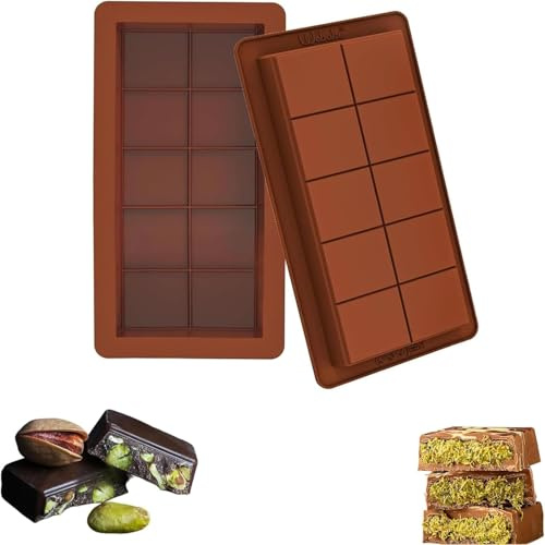 HhBdy Chocolate Moulds Deep, 2 Pcs Chocolate Bar Moulds 10 Cavity Silicone Chocolate Mould Thick Chocolate Bar Mould Candy Moulds for Chocolate Praline Sweets
