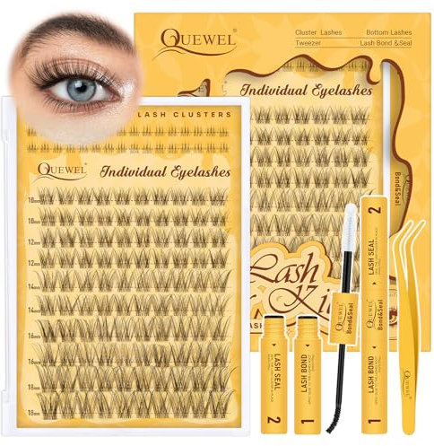 QUEWEL Extension Cils avec cils inférieurs pour un look naturel Kit extension cils vaporeux Grappes de 10-18 mm faciles à utiliser pour un maquillage des yeux charmant à la maison (Bottom&Upper04)