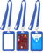 Azlanway Porta Badge Rigido Verticale Blu con Clip in nastro e Cordino, 3 Pezzi Custodia Protettiva per 2 Carte ID Credito Prossimità RFID Patente Pass Ufficio e Scuola Resistente Facile Accesso