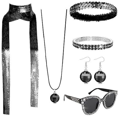 PPGGOPP Disco Accessoires, 6pcs 70er Jahre Disco Zubehör, Disco Outfit Damen Accessoires, 70er Jahre Kostümzubehör, Disco Schmuckset, Disco Outfit Damen, Disco Accessoires Damen