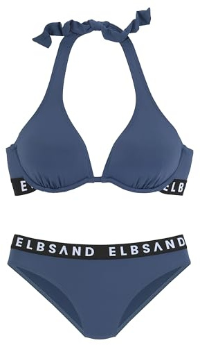 Elbsand Damen Bügel-Bikini elastisches Band mit Markenschriftzug, herausnehmbare Softcups, Trendiger und bequemer Bikini, ideal für den Strand und sportliche Aktivitäten