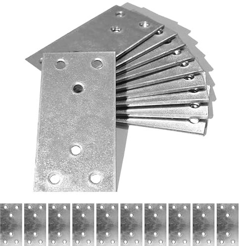 BOLIST 10 Pcs Flat Joining Plates 80 × 40 × 2 mm Galvanized Steel Mending Brackets Heavy Duty Connecting Plates Metal Repair Connectors for Wood Timber Sleeper