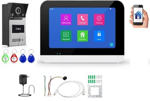 Smart WIFI Türsprechanlage 2 Videotürklingeln und 1 Touchscreen.