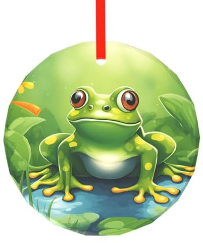 Cartoon-Frosch-Anhänger aus Glas, rund, vielseitig einsetzbar, Weihnachtsdekoration, Festlichkeiten, 7,9 cm