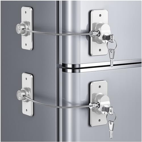 2 Pack Refrigerator Locks with Keys for Kids, Toddlers and Adults, Self Adhesive Child & Baby Proofing Fridge Latch for Fridge, Cabinets and Drawers, Oven, Windows (UK-Patent) (2 Pack White)