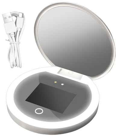 Uonguon UV Camera, Vanity Mirror, 3.82x3.82x0.71 inches Dimmable LED Lights, Double Sided Portable Magnifying Mirror Camera for Precise, Foldable Travel Makeup, Car and Bathroom