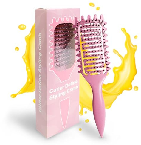 Qufiiry Lockenbürste, Curly Hair Brush, Ergonomischer Griff, Haarbürste für alle Haartypen, Locken und glattes Haar (Rosa)