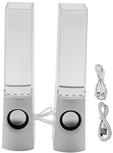 Qyrugcxs 2PCS LED Light Speakers Dancing Water Music Fountain Light for PC Laptop for Phone Portable Desk Stereo Speaker White