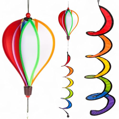 MIJOMA Windspiel 3D Ballon – Ø25cm x H90cm | Buntes Garten-Deko Windspiel aus Nylon & Fiberglas | Wetterfestes Hänge-Dekoelement für Balkon, Terrasse & Garten