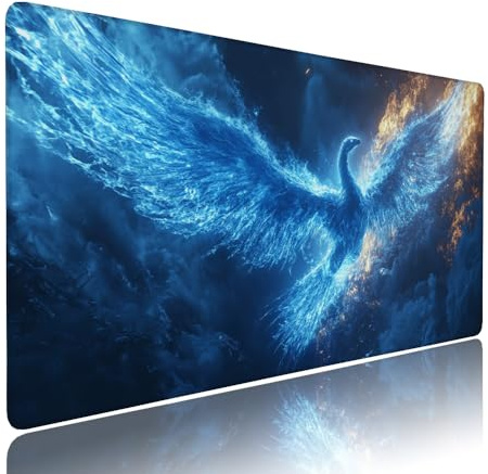 Blau Phönix Schreibtischunterlage Mousepad XXL Gaming Mauspad Büro Zubehör Klein Mouse Pad Pc Desk Mat Groß, WassXerdicht Anti-Rutsch Gummibasis Vernähte Kanten 800x300x3mm für Home Office d-751