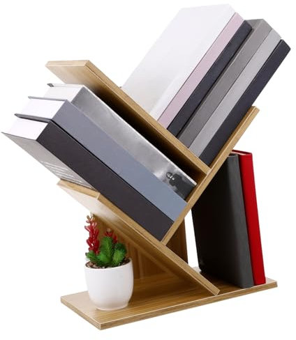 TOPPERFUN Bücherregal Aus Holz Massiv Baum-Design Desktop Bücherregal Für Bücher Dekorationen Zeitschriften CDs Schreibtisch Wohnzimmer Büro