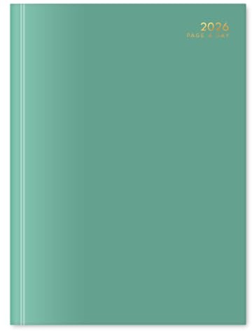 2026 A4 Day a Page Diary - Appointment Times Full Year Hardback UK Planner - for Home Office School & Work (Pastel Green)