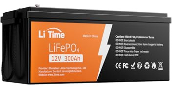 LiTime Batteria LiFePO4 12V 300Ah Ciclo Profondo per Camper, Caravan, RV | BMS 200A, Max 15000 Cicli, Energia 3840Wh, IP65, Protezione Basse Temperature, Max 4P4S, per Camper Van, Fuori Rete