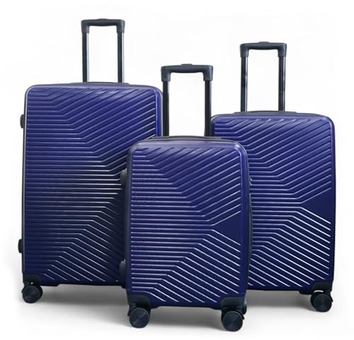 Infinity 3 Piece Luggage Sets Hard Shell Lightweight ABS Travel Cabin Case Holiday Suitcase Bags (3 Pcs Set Including Cabin,M,L) Navy Blue