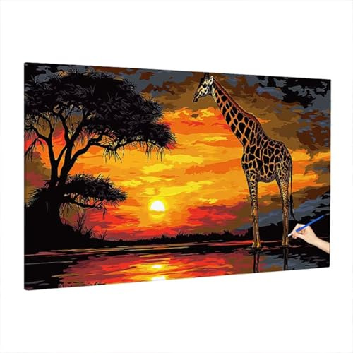 Peinture Numero Adulte Coucher Soleil, Paint by Numbers Activité Manuelle Adulte, Kits de Peinture au Numéro Toile Peintures 70x30cm avec Peintures et Pinceaux, Tableau Decoration Murale (Girafe) D-68