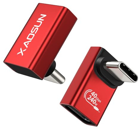 XAOSUN USB C Winkelstecker 90 Grad [2 Pack],240W Schnellladen zu Typ C Thunderbolt 4/3 Adapter,40Gbps Datenübertragung Kompatibel mit iPhone 17/16 Pro Max,MacBook Pro,Steam Deck,Switch,VR-Rot