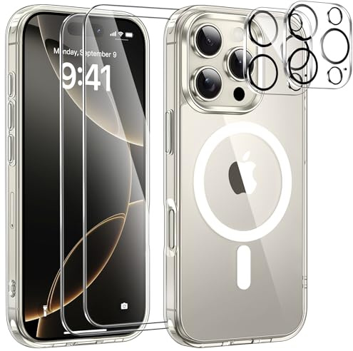 ivencase for iPhone 16 Pro Max Case with 2 Pack Screen Protector and 2 Pack Camera Lens Protector, Compatible with MagSafe, Shockproof Protective Clear Back Phone Case for 16 Pro Max 6.9 -Clear