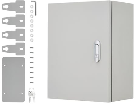 RBFGYIOP Scatola Elettrica da Esterno 16x12x8 in Acciaio Inox - NEMA 4X/IP66/IP67 - Impermeabile Antipolvere - Armadio con Serratura e Piastra - Interno/Esterno - Grigio-bianco (Suzhou)