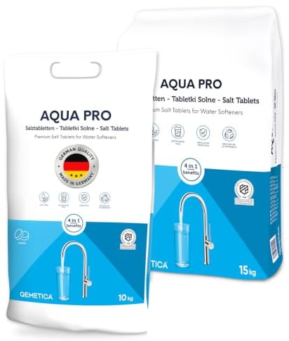 25 kg (10 kg + 15 kg) Aqua PRO Regeneriersalz Salztabletten für Enthärter | DIN EN 973 Klasse A, 99,9 % NaCl. Made in Germany. Für Enthärtungsanlagen, Spülmaschinen und Entkalker. Schnell löslich.