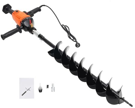HUOMMGS Jordborr elektrisk 1 900 W jordhålsborr med 12 x 80 cm borr, 2 handtag 1 000 RPM handjordborr elektrisk stolpe professionell trädgårdsborr fruktträdgårdsborr för parker, trädgårdar
