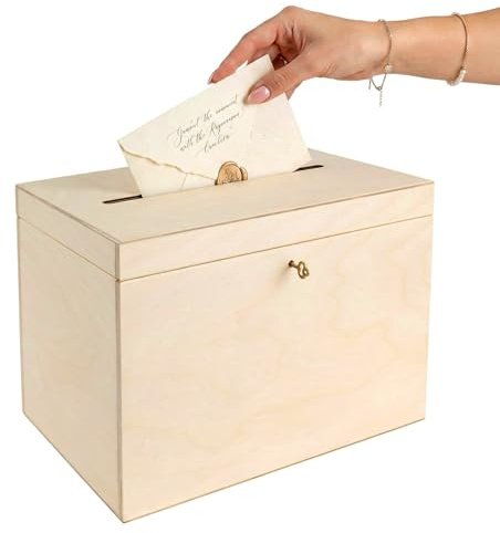 Creative Deco Wedding Card Box Wooden Box with Lid | 29 x 20 x 22 cm | Wooden Money Box with Slot, Lock and Key Greeting Card Box Money Box Letter Box | Donation Box Storage