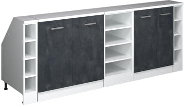 Vicco Küchenschrank für Dachschrägen R-Line, Schwarz Beton, 210 cm 5er Set Schrankkorpuss 60 cm Tiefe, geeignet für schräge Wände und Variable Küchenmontage