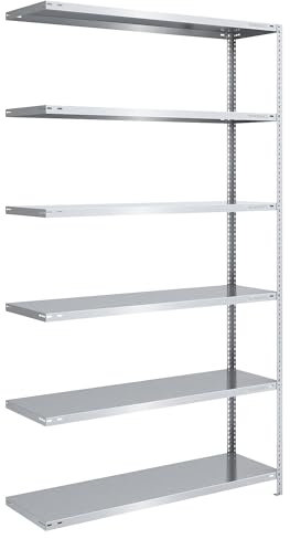 eurokraft | Lager-Schraubregal | verzinkt | mittelschwer | Regalhöhe 2500 mm | Bodenbreite 1300 mm | Tiefe 500 mm | Anbauregal