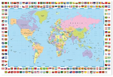 Postereck - 0609 - Hochwertiges Weltkarten Poster | Weltkarte Wand zum aufhängen | Unterricht Klassenzimmer Schule World Map Wall | Landkarte Welt XXL | Poster - DIN A3-29,7 cm x 42,0 cm