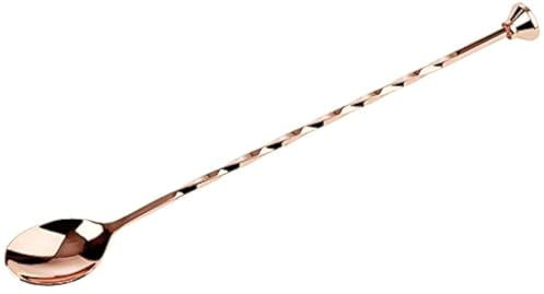 Buddy's Bar - 1 Cucchiaio da Bar di Alta qualità in Acciaio Inossidabile con Rivestimento Esterno in Rame Lucido, Adatto al Contatto con Gli Alimenti, Manico a Spirale con pestello, Lungo 27 cm