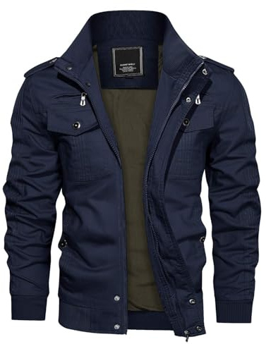 KEFITEVD Veste Cargo Décontractée Homme Blousons Bomber Militaires Automne Coupe-Vent Bleu Marin