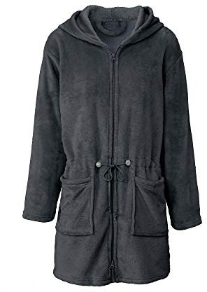 CelinaTex XL Bademantel Kapuze Uni kurz aufgesetzte Taschen zwei Wege Reißverschluss Damen Kuschelflanell OEKO-TEX Famous