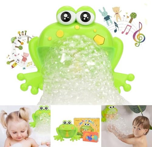 Light Up Baby Bath Bubble Toy, Automatic Frog Bubble Maker Kids Bath Bubble Machine with 24 Music Baby Fun Bath Toys