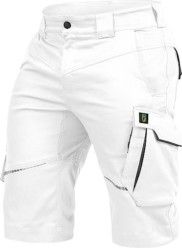 Leibwächter Arbeitsshorts Herren Flex Line Weiß – Größe 50 – Robuste Cargo Hose mit Taschen – Handwerker Shorts – Berufsbekleidung – Multifunktionshose mit Reflektoren