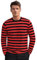 Mens Striped Long Sleeve T Shirt(XXL,Black&Red Wide)