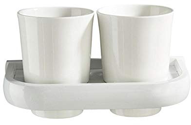 VANPSTRY Portabicchieri Semplice Spray con Tazza in Ceramica Bianca Portabicchieri Bocca Bagno Ciondolo Hardware Bagno Portabicchieri Doppio