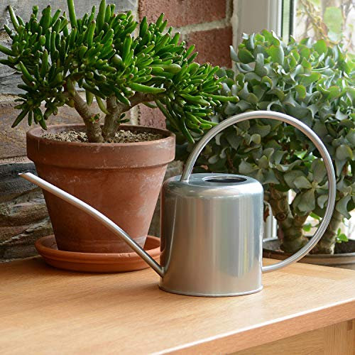 CKB LTD® – Annaffiatoio per interni in acciaio zincato con verniciatura a polvere per piante da interno, design contemporaneo in metallo con beccuccio stretto e manico alto, 1,4 l color argento.